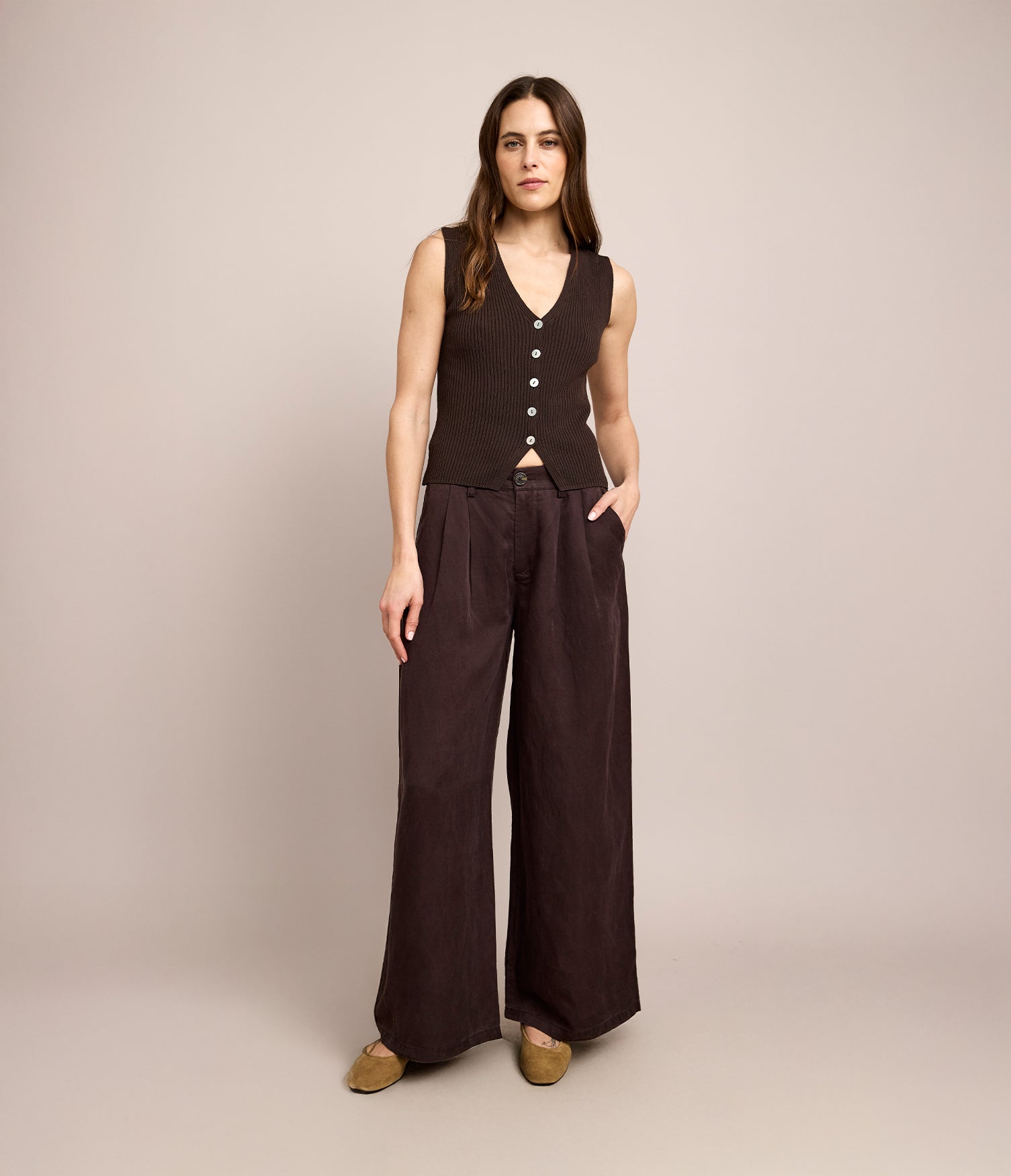 Pantalón Mujer Sastrero Lyocell Lino Alana Café Chocolate