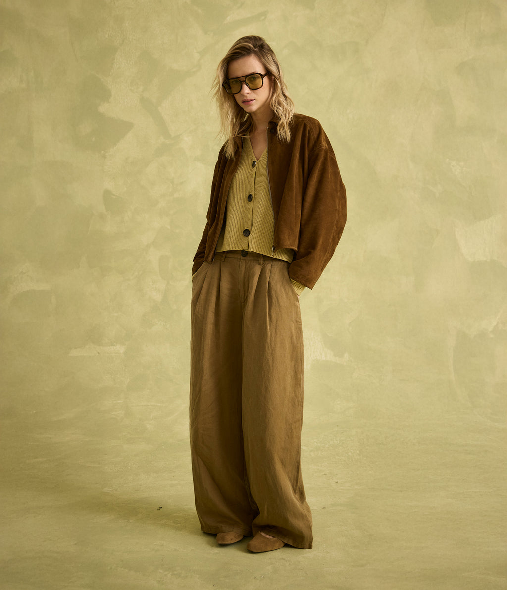 Pantalón Mujer Sastrero Lyocell Lino Alana Beige