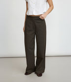 Pantalón Mujer Lino Milan Café Rayado