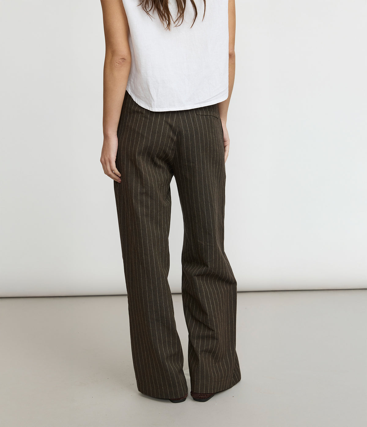 Pantalón Mujer Lino Milan Café Rayado