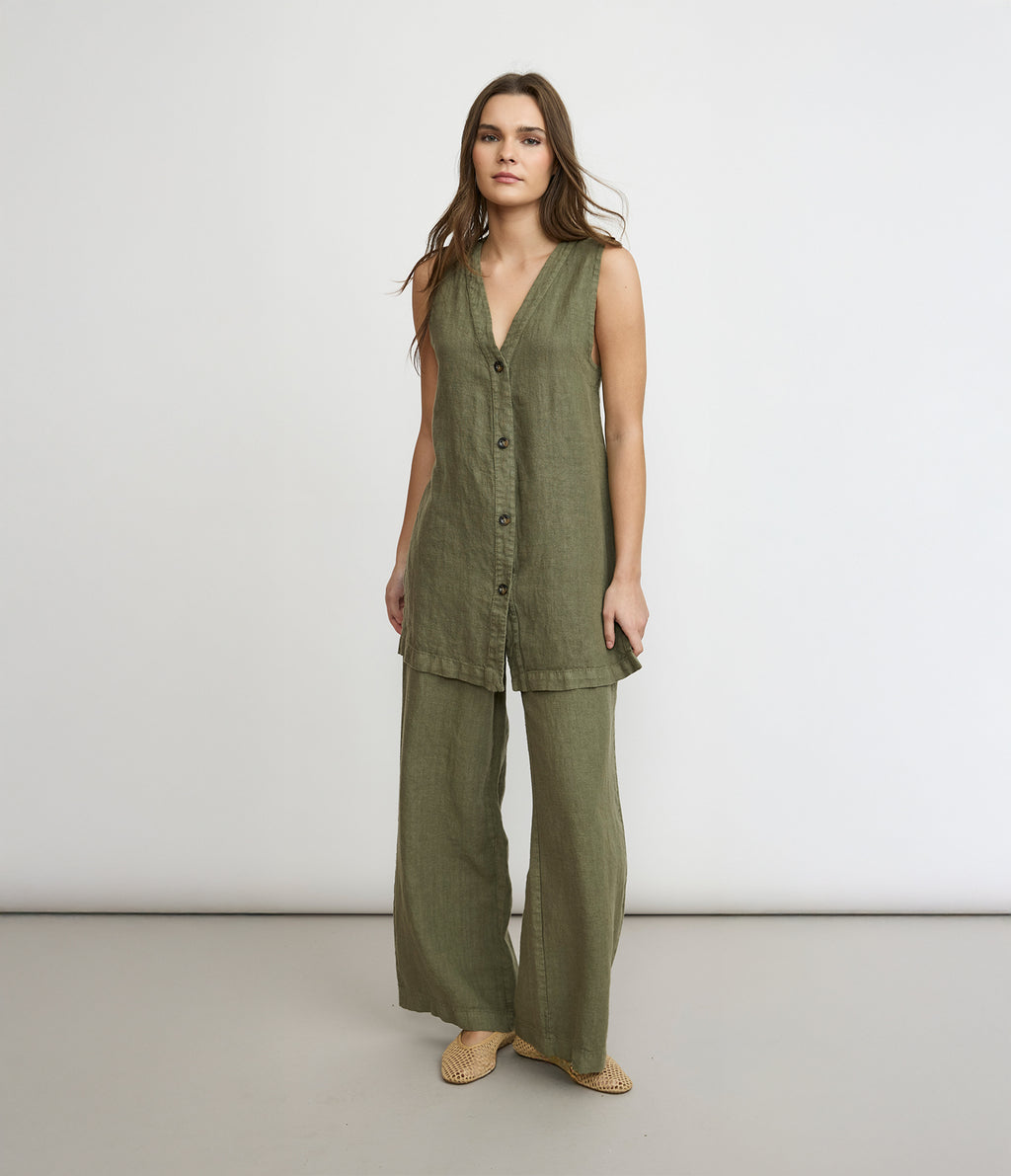 Pantalón Mujer Lino Milan Verde