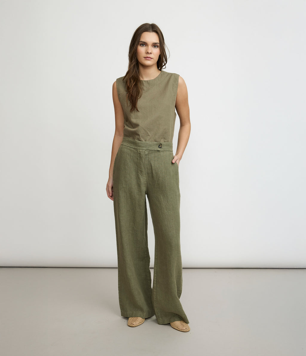 Pantalón Mujer Lino Milan Verde