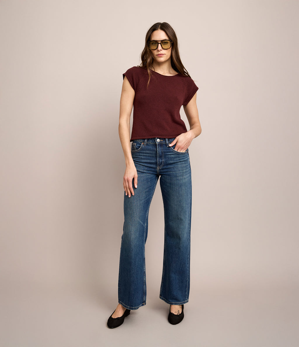 Polera Mujer Tejida Algodón Lia Burdeo