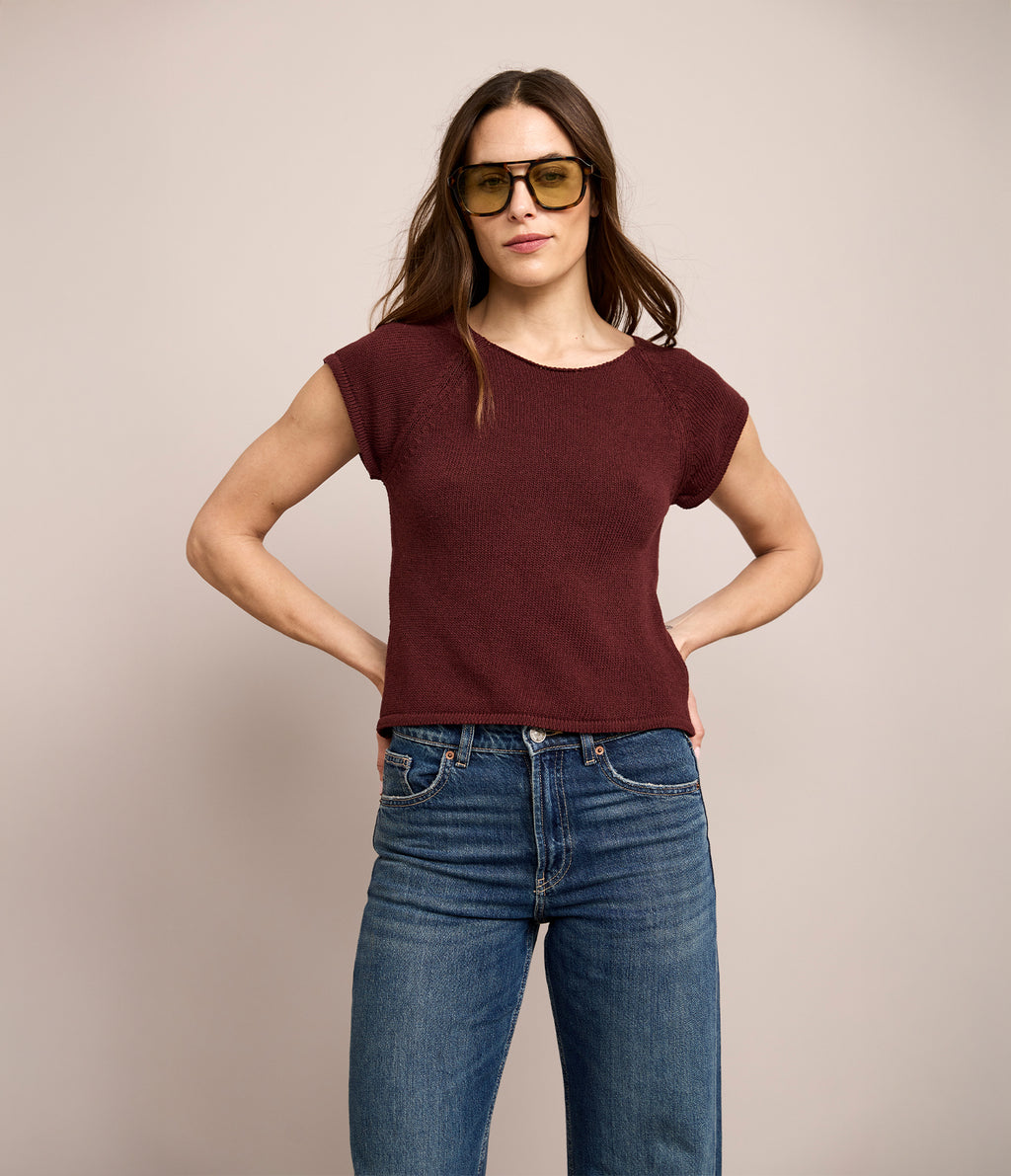 Polera Mujer Tejida Algodón Lia Burdeo