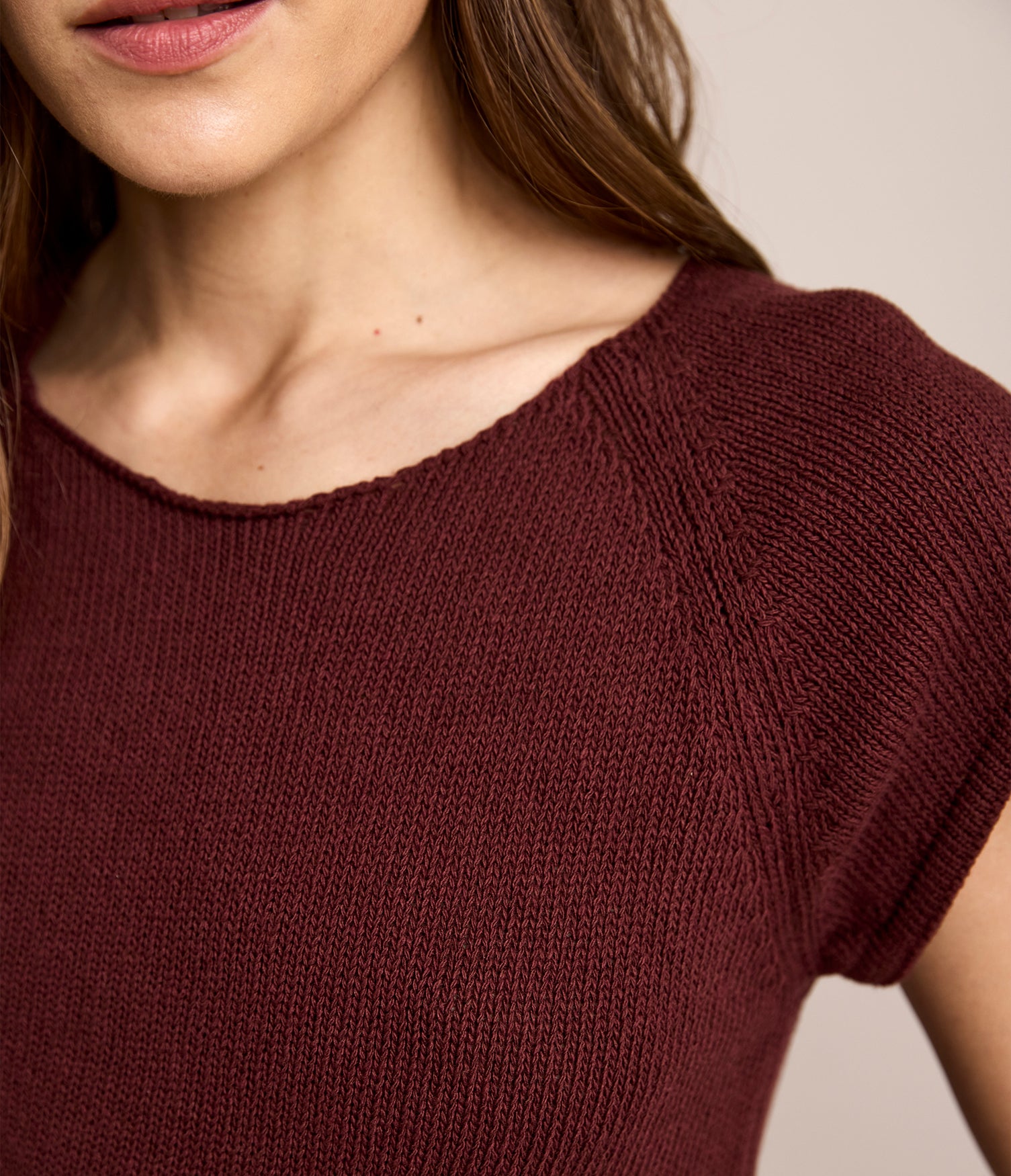 Polera Mujer Tejida Algodón Lia Burdeo