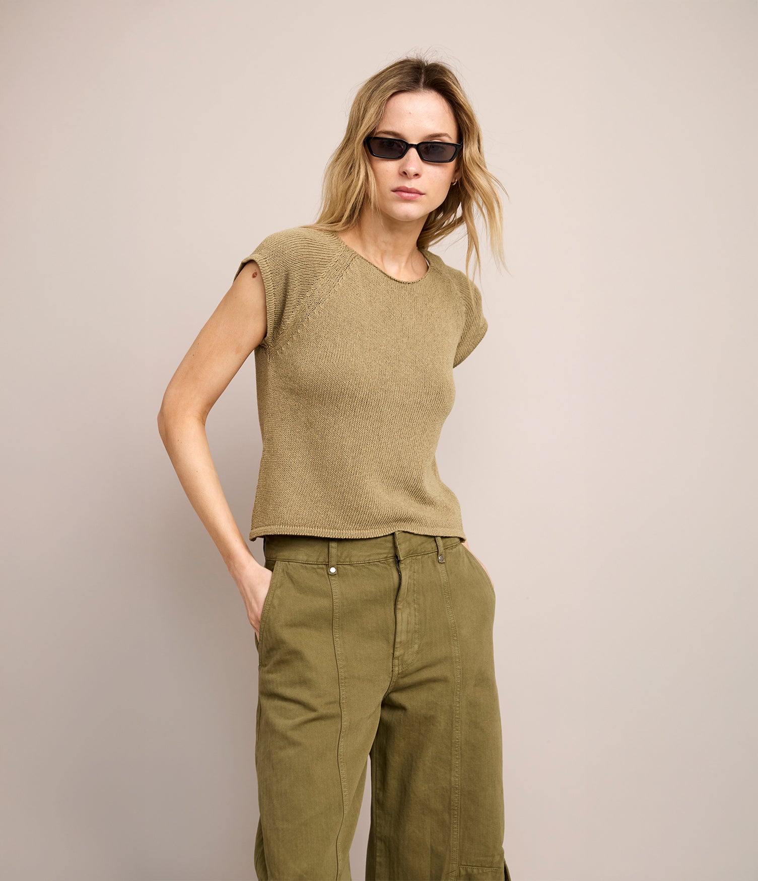 Polera Mujer Tejida Algodón Lia Verde Oliva