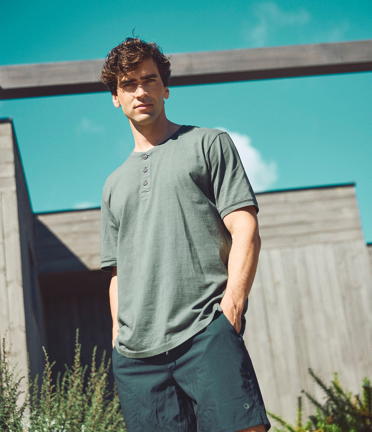 Polera hombre 100% algodón Luke Botones Verde Oscuro