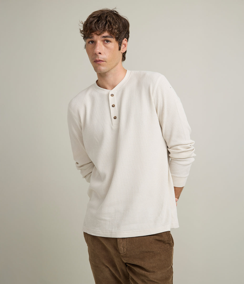 Polera Hombre Algodón Waffle Beige