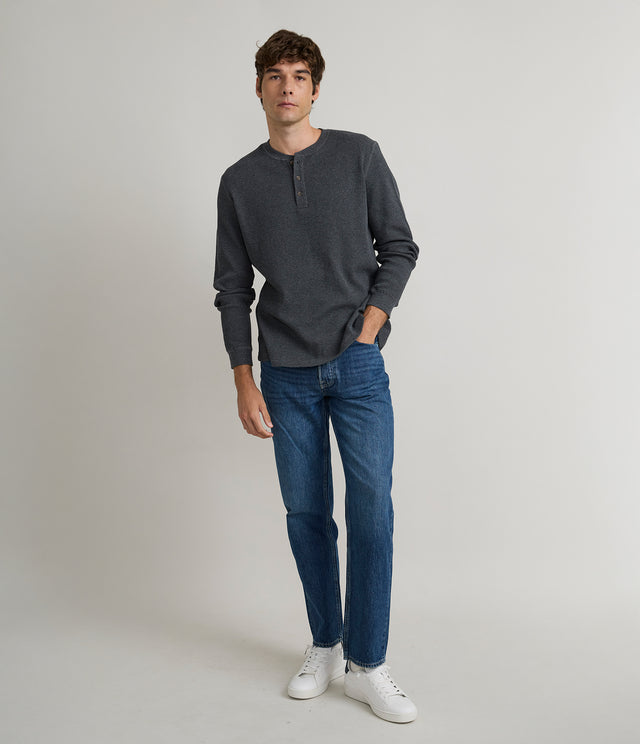Polera Hombre Algodón Waffle Gris Marengo