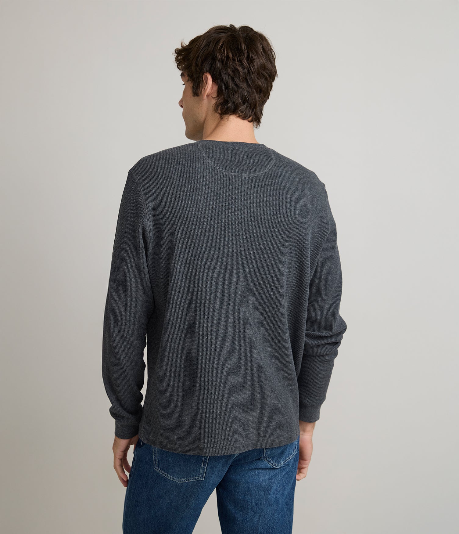 Polera Hombre Algodón Waffle Gris Marengo