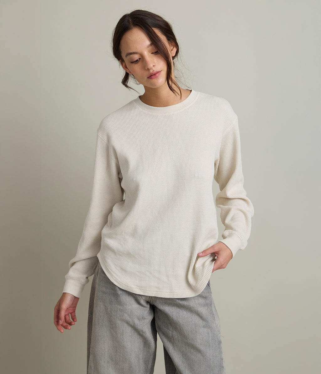 Polera Mujer Algodón Waffle Beige