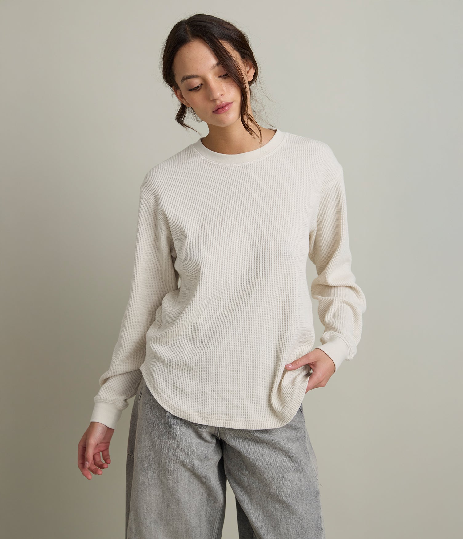 Polera Mujer Algodón Waffle Beige