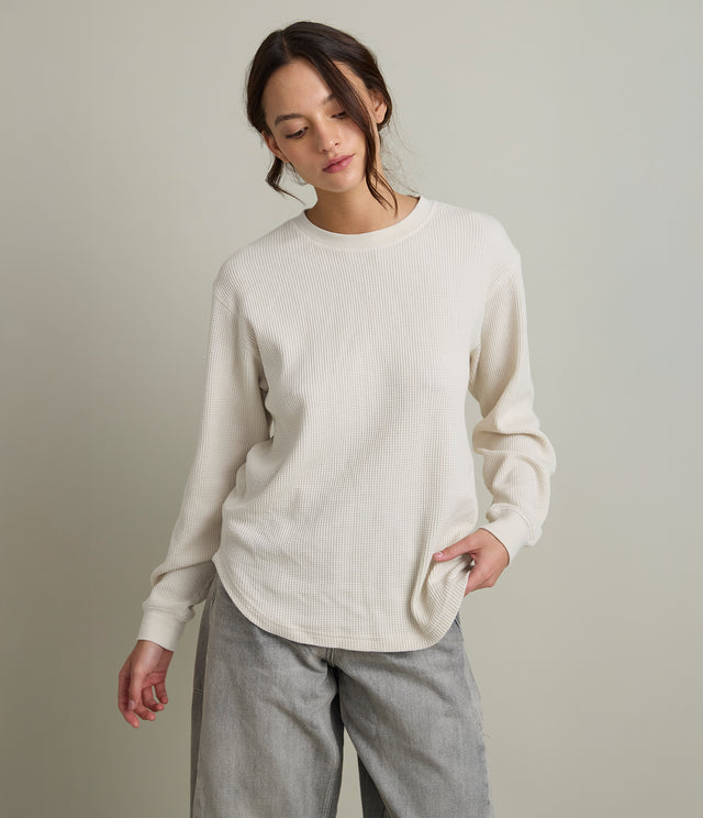 Polera Mujer Algodón Waffle Beige