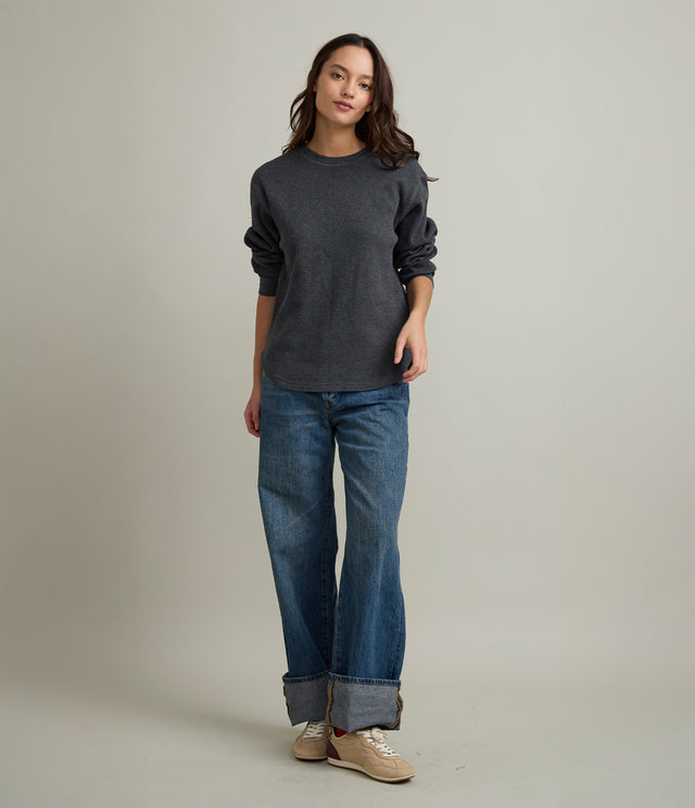 Polera Mujer Algodón Waffle Gris Marengo