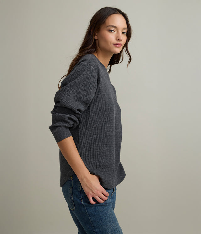 Polera Mujer Algodón Waffle Gris Marengo