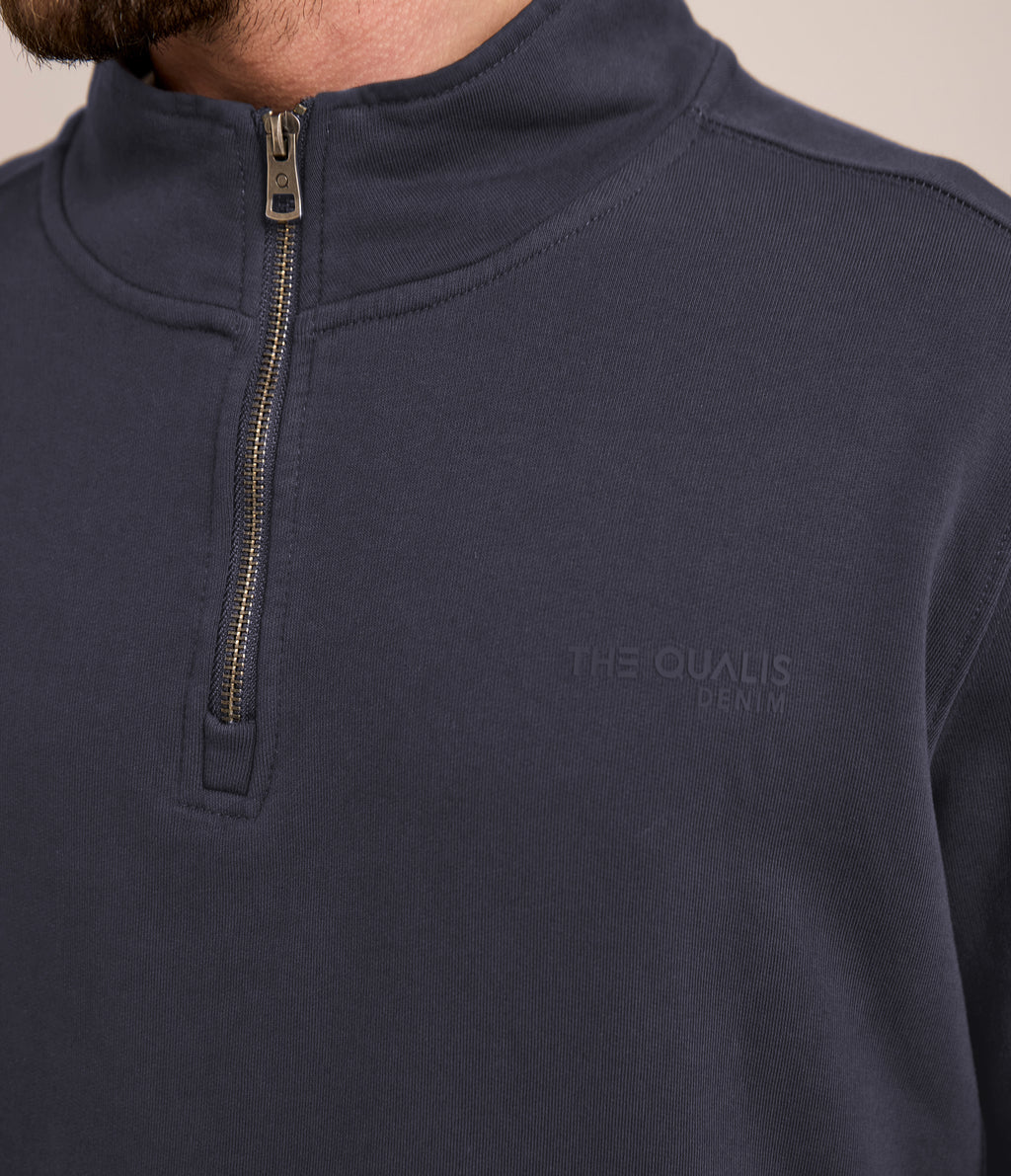 Polerón Hombre Algodón Half Zipper Teo Azul Marino