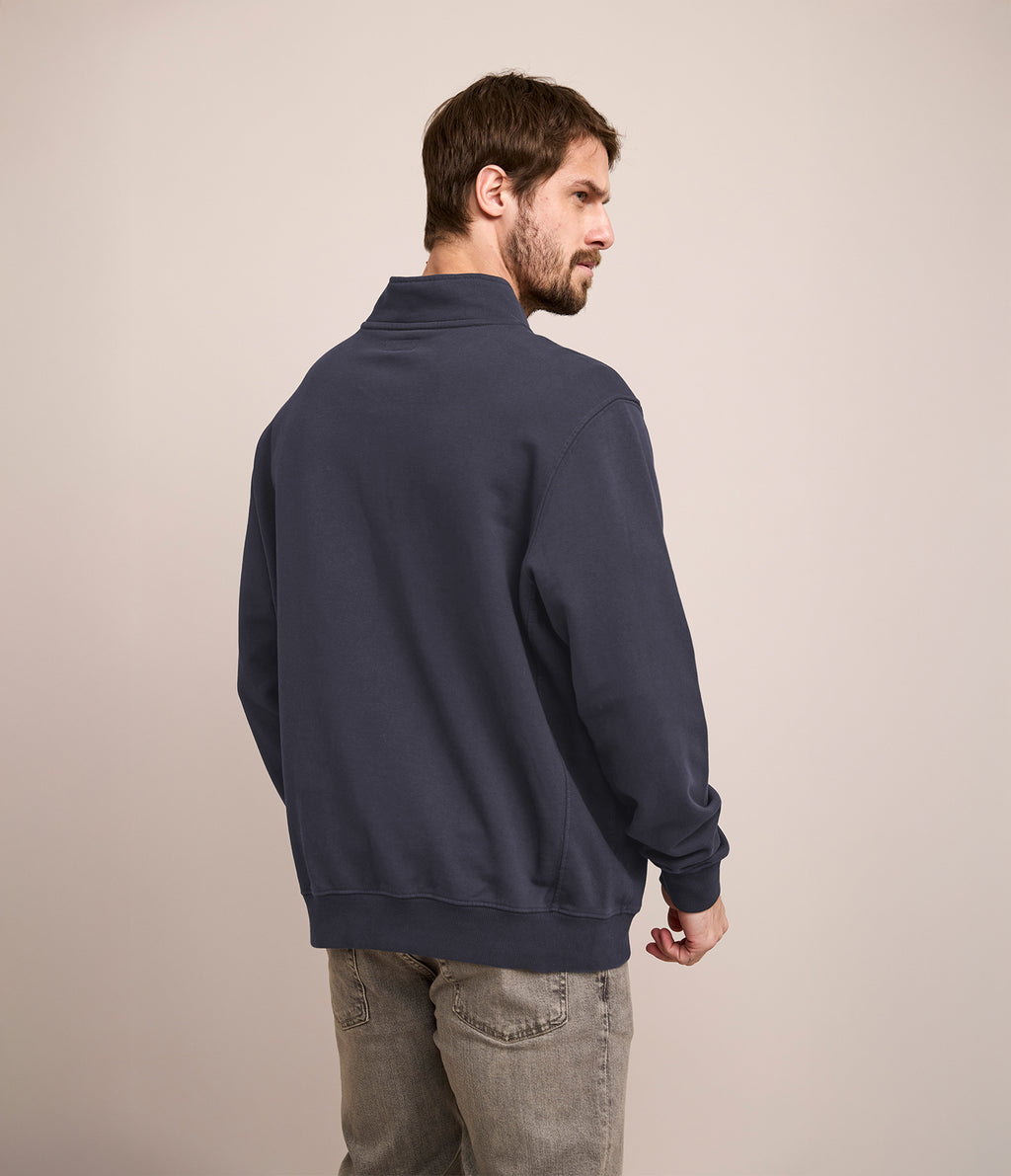 Polerón Hombre Algodón Half Zipper Teo Azul Marino