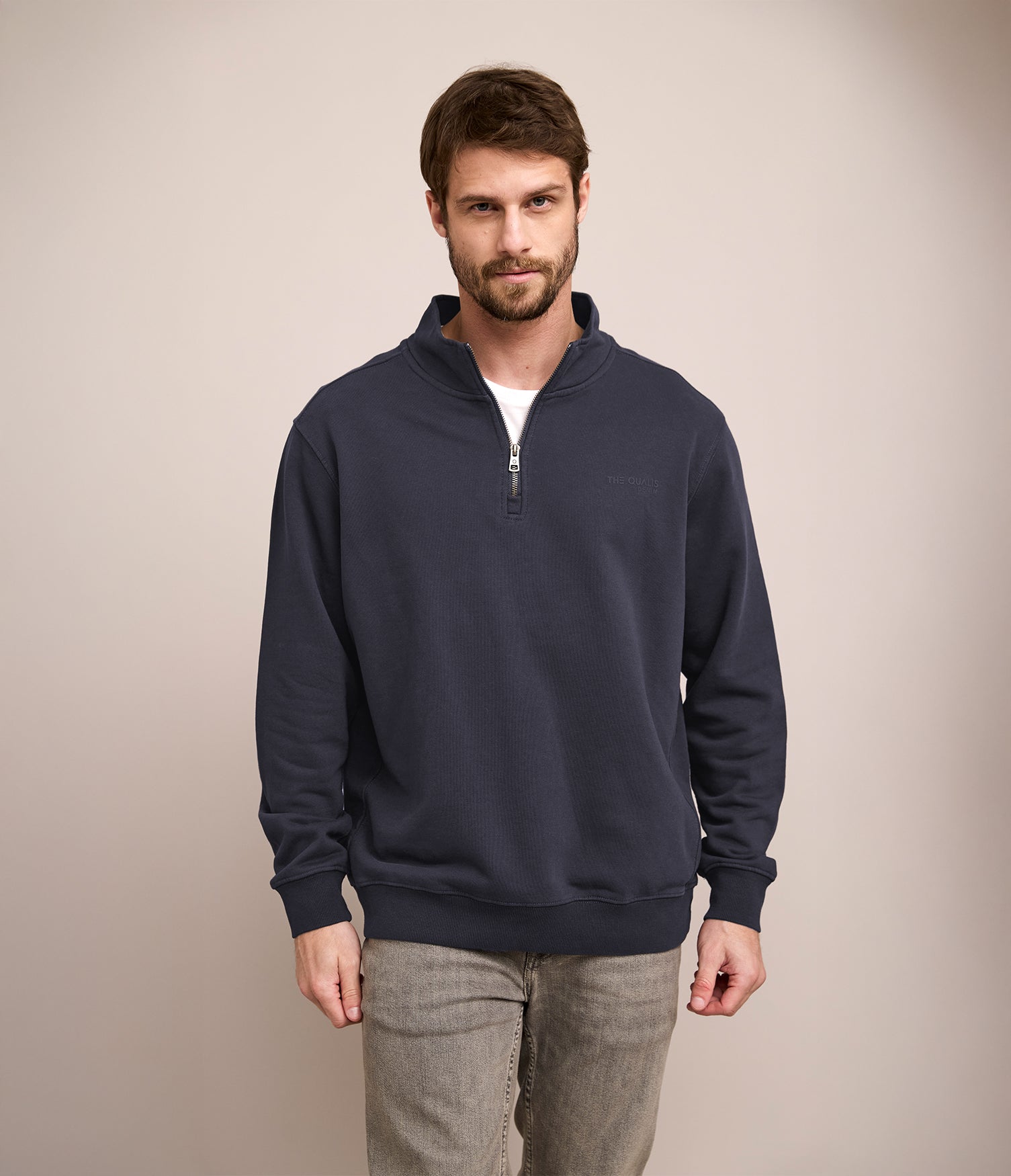 Polerón Hombre Algodón Half Zipper Teo Azul Marino