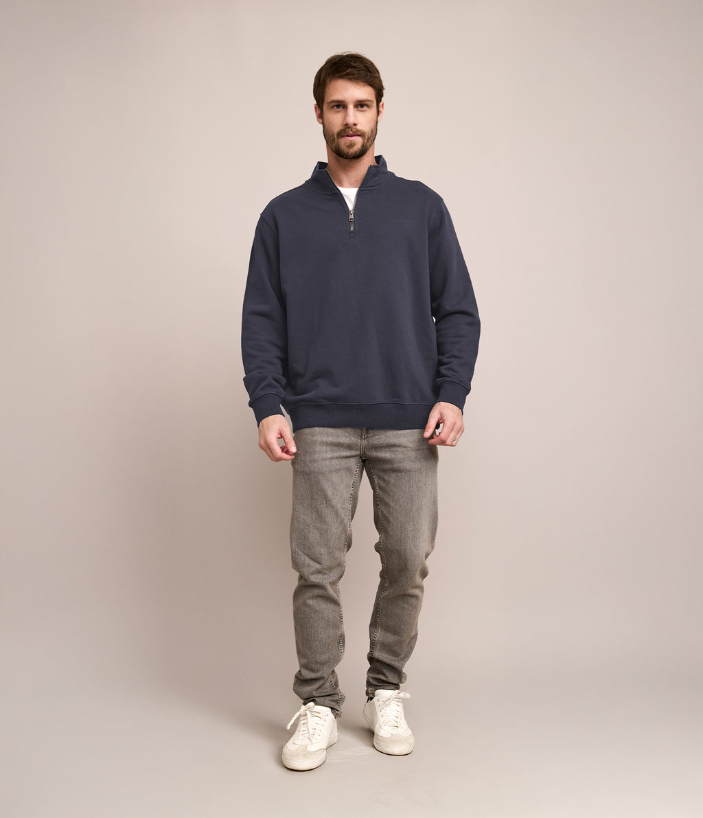Polerón Hombre Algodón Half Zipper Teo Azul Marino