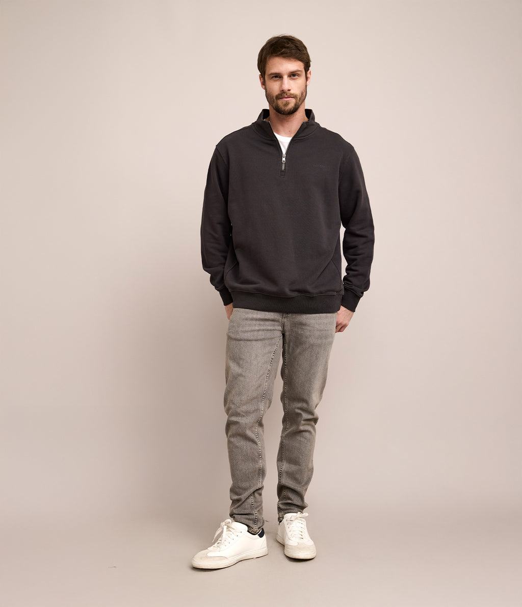 Polerón Hombre Algodón Half Zipper Teo Gris