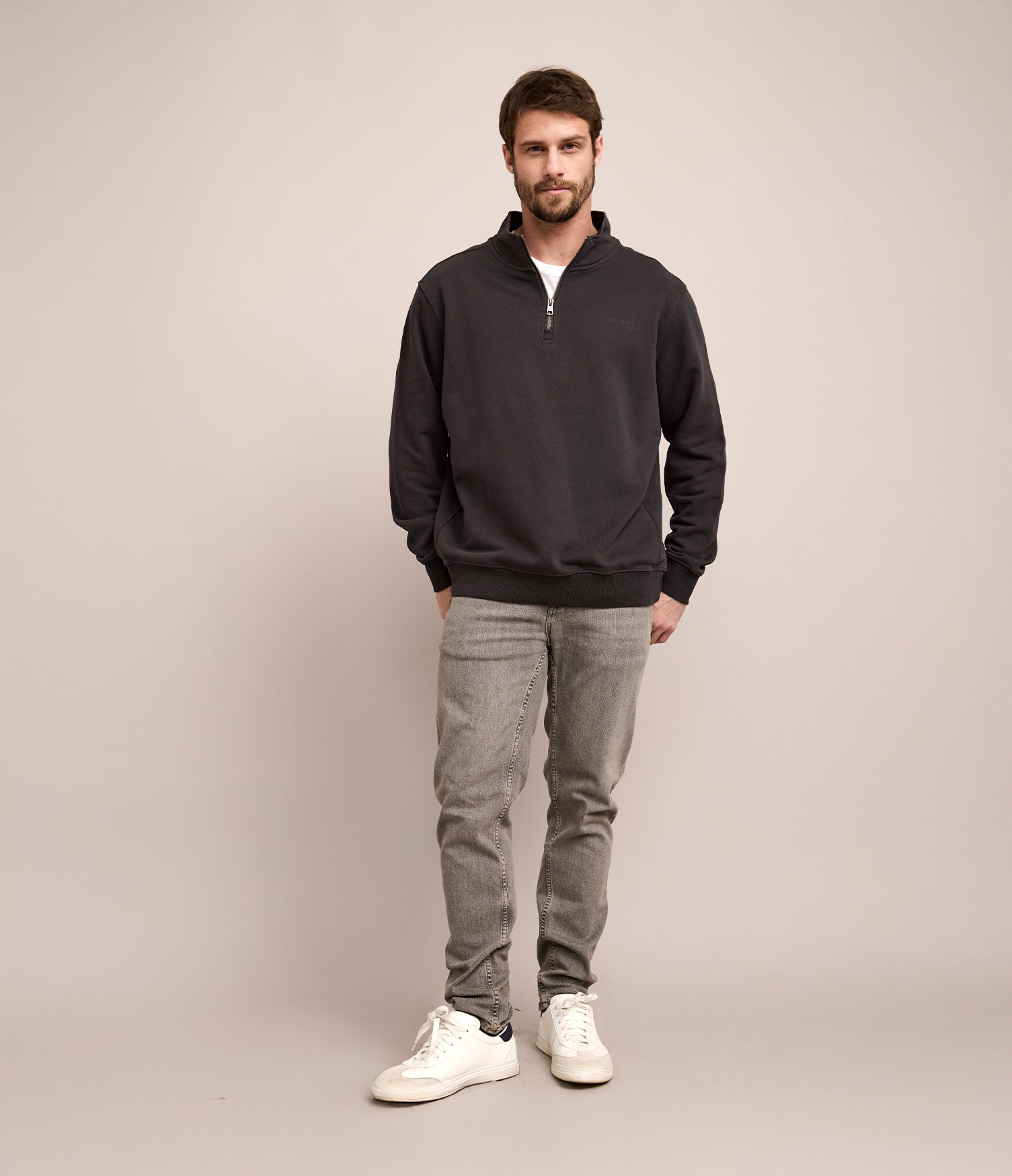Polerón Hombre Algodón Half Zipper Teo Gris