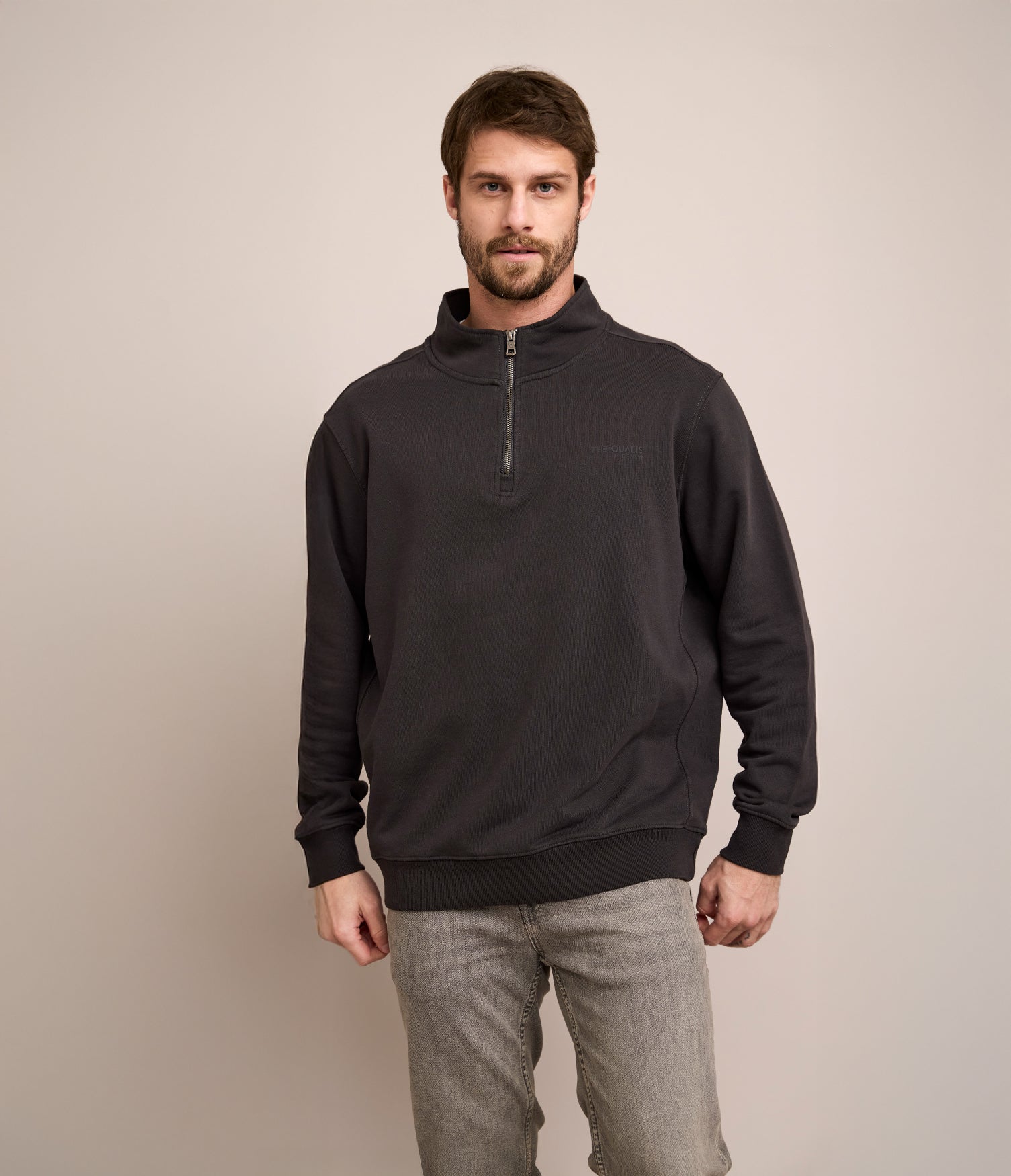 Polerón Hombre Algodón Half Zipper Teo Gris