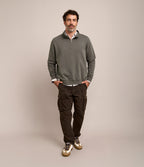 Polerón Hombre Algodón Half Zipper Teo Verde