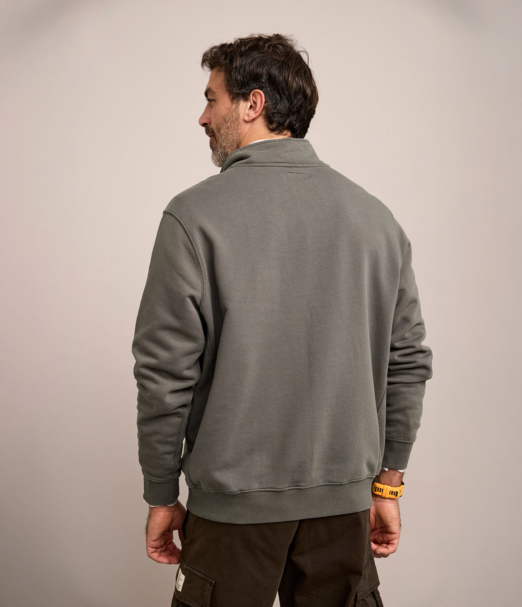 Polerón Hombre Algodón Half Zipper Teo Verde