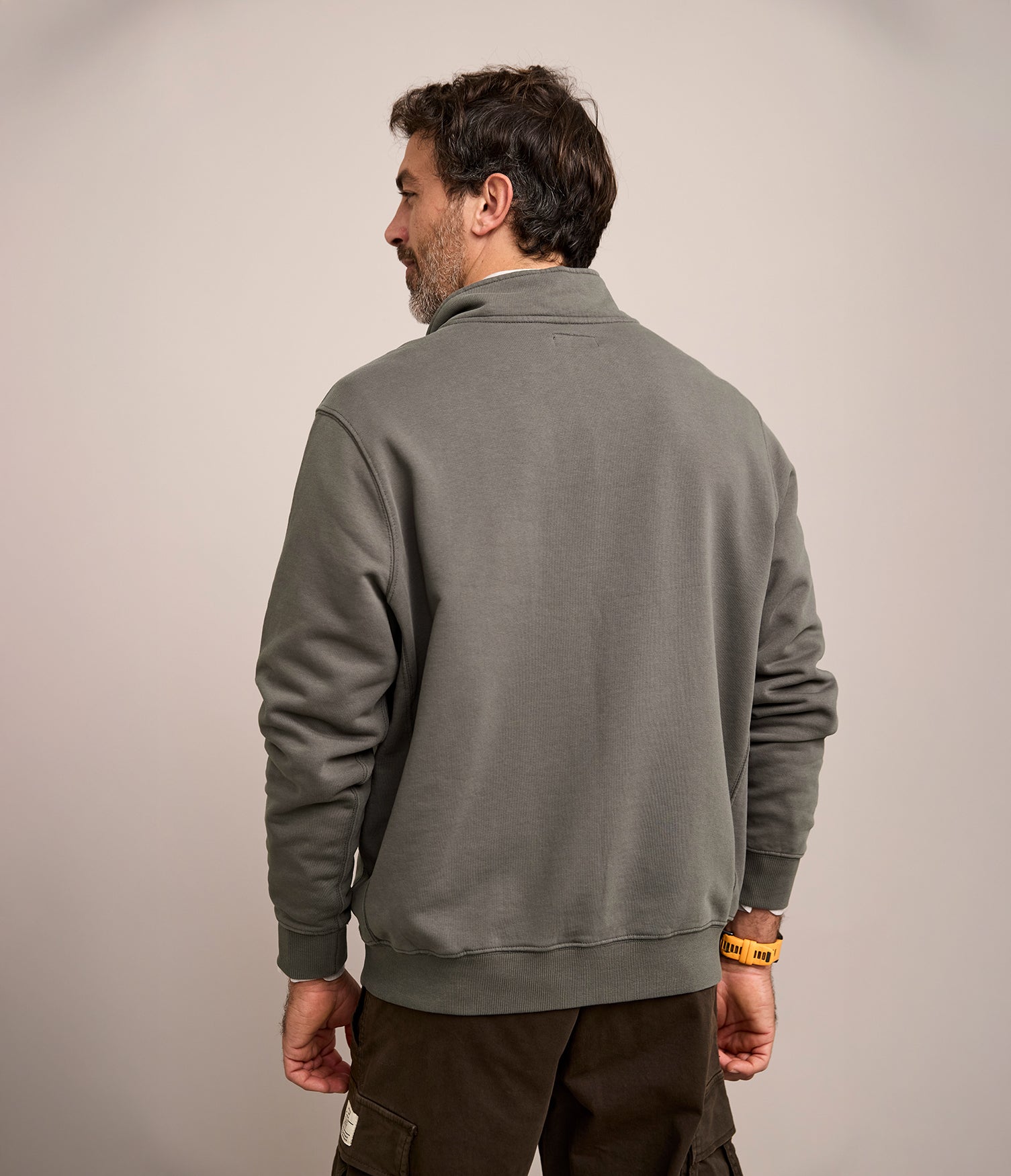 Polerón Hombre Algodón Half Zipper Teo Verde