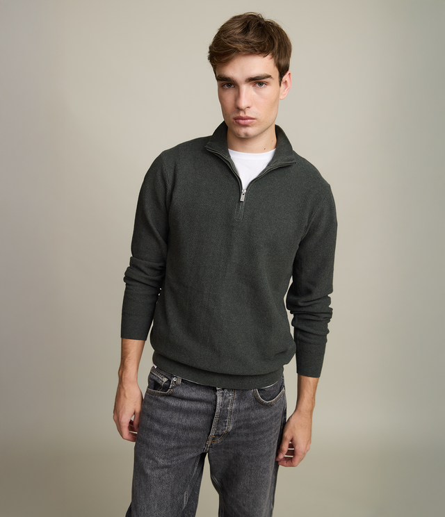 Sweater Hombre 100% Algodón Acra Half Zipper Verde Oscuro