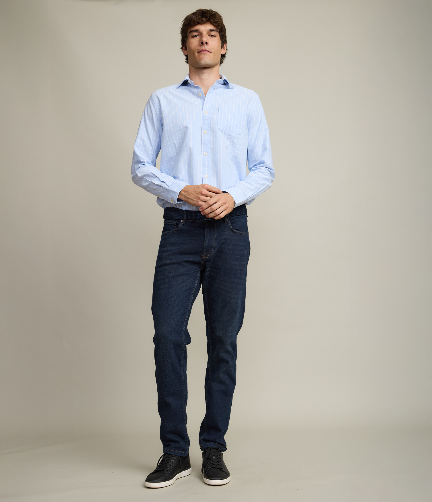Camisa Hombre Oxford Manga Larga Ellies Rayada Azul