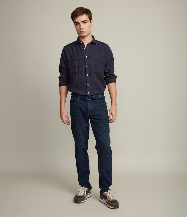 Camisa Hombre Overshirt Lino Azul Marino