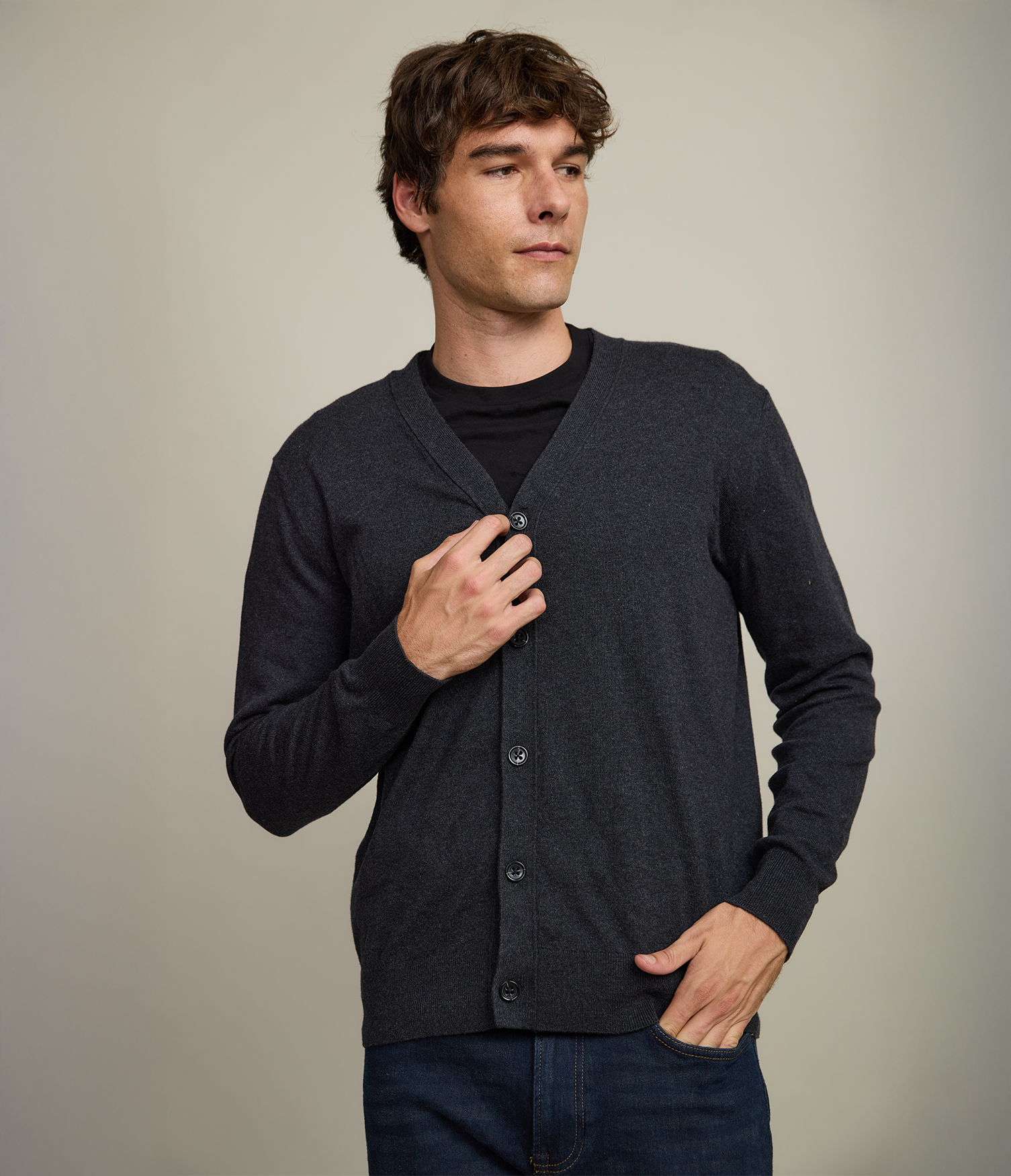 Cardigan Hombre Algodón Merino Balmai Gris Marengo