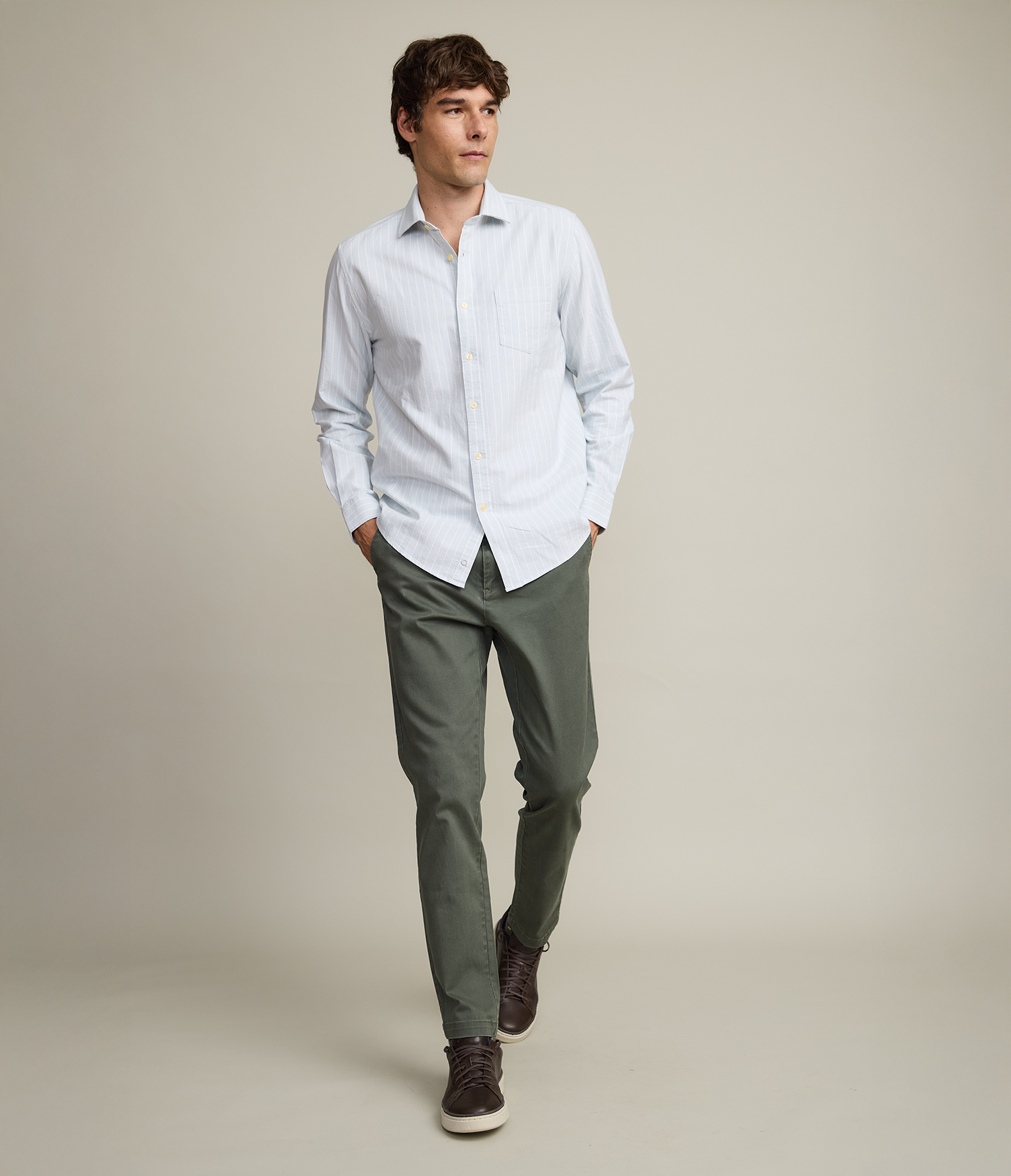 Camisa Hombre Oxford Manga Larga Ellies Rayada Verde