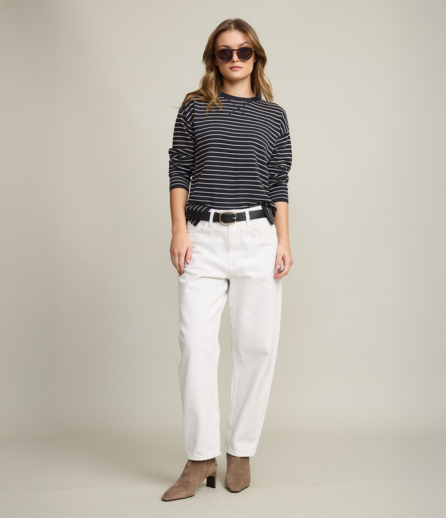 Polerón Tejido Mujer 100% algodón Rayado Navy