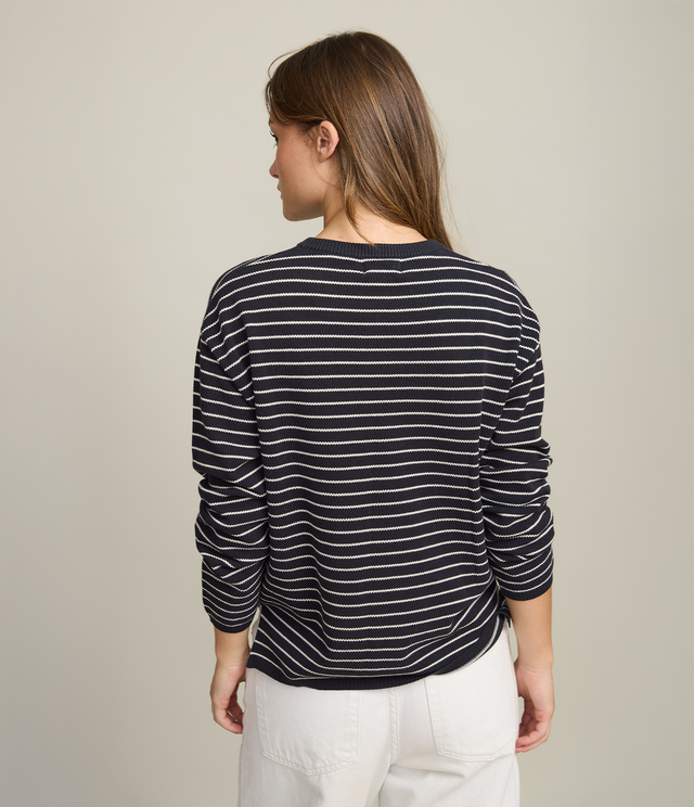 Polerón Tejido Mujer 100% algodón Rayado Navy