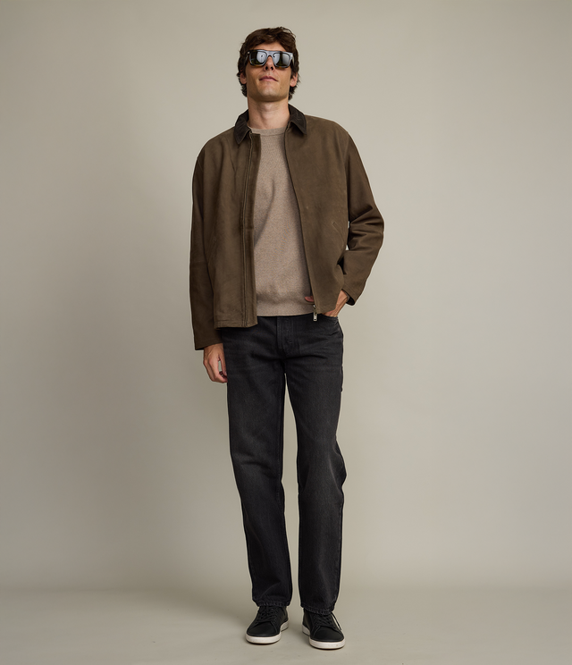 Chaqueta Hombre 100% Cuero Cuello Cotelé Paul