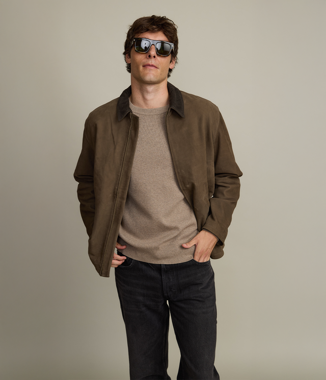 Chaqueta Hombre 100% Cuero Cuello Cotelé Paul