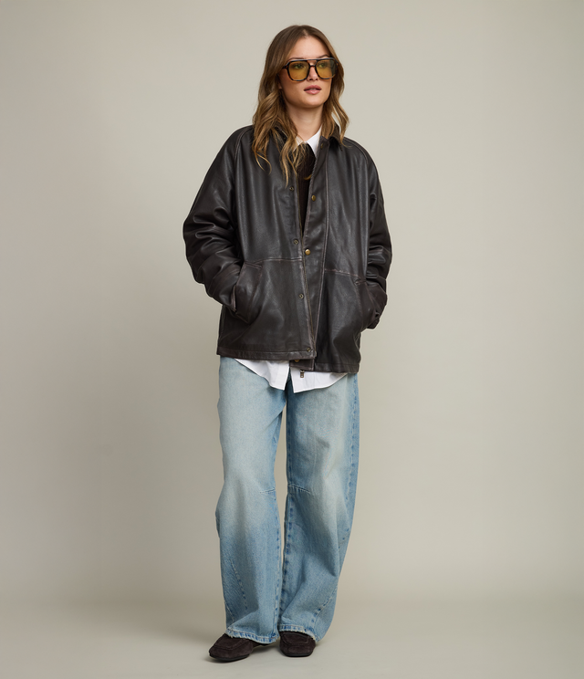 Chaqueta Mujer 100% Cuero Vintage Café