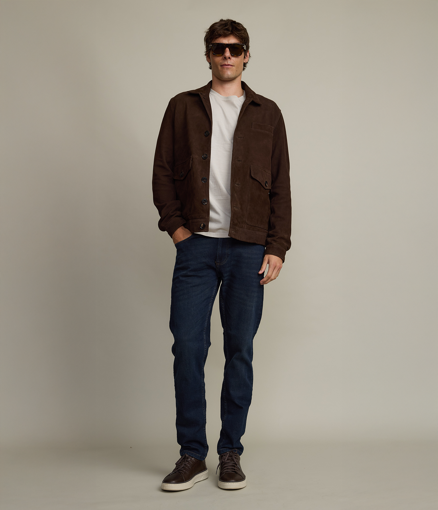 Chaqueta Hombre 100% Cuero Gamuza Café Matias