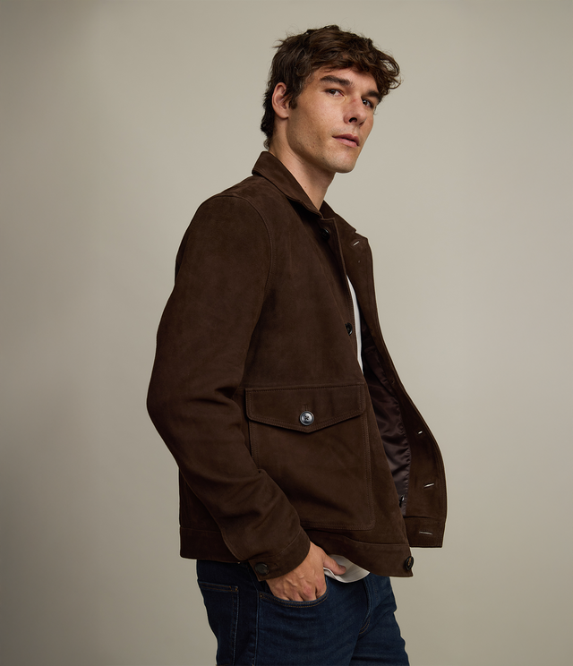 Chaqueta Hombre 100% Cuero Gamuza Café Matias