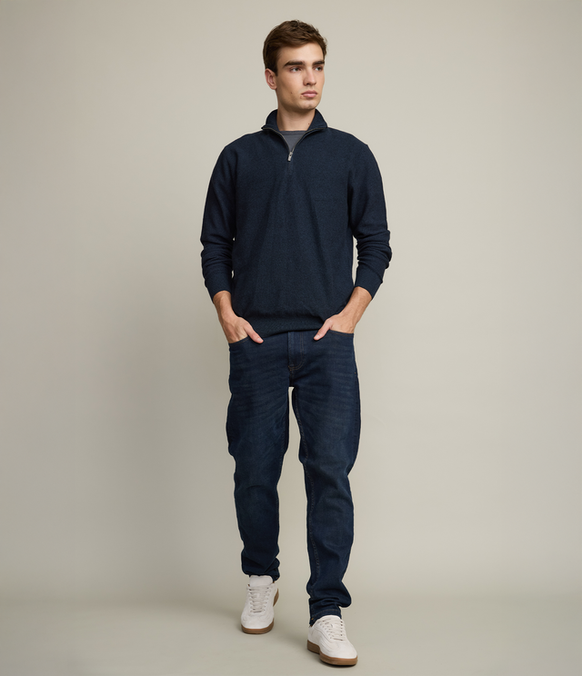 Sweater Hombre 100% Algodón Acra Half Zipper Azul Marino