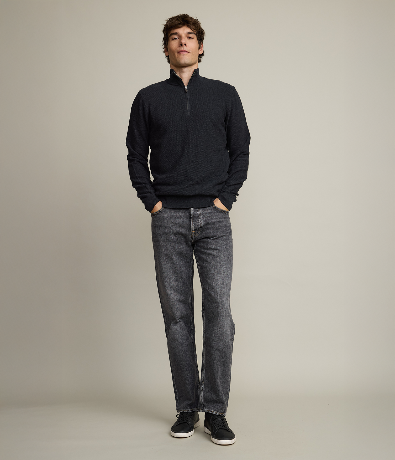 Sweater Hombre 100% Algodón Acra Half Zipper Gris Marengo