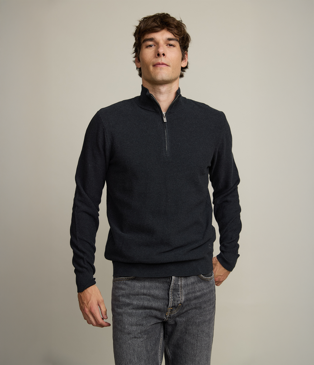 Sweater Hombre 100% Algodón Acra Half Zipper Gris Marengo