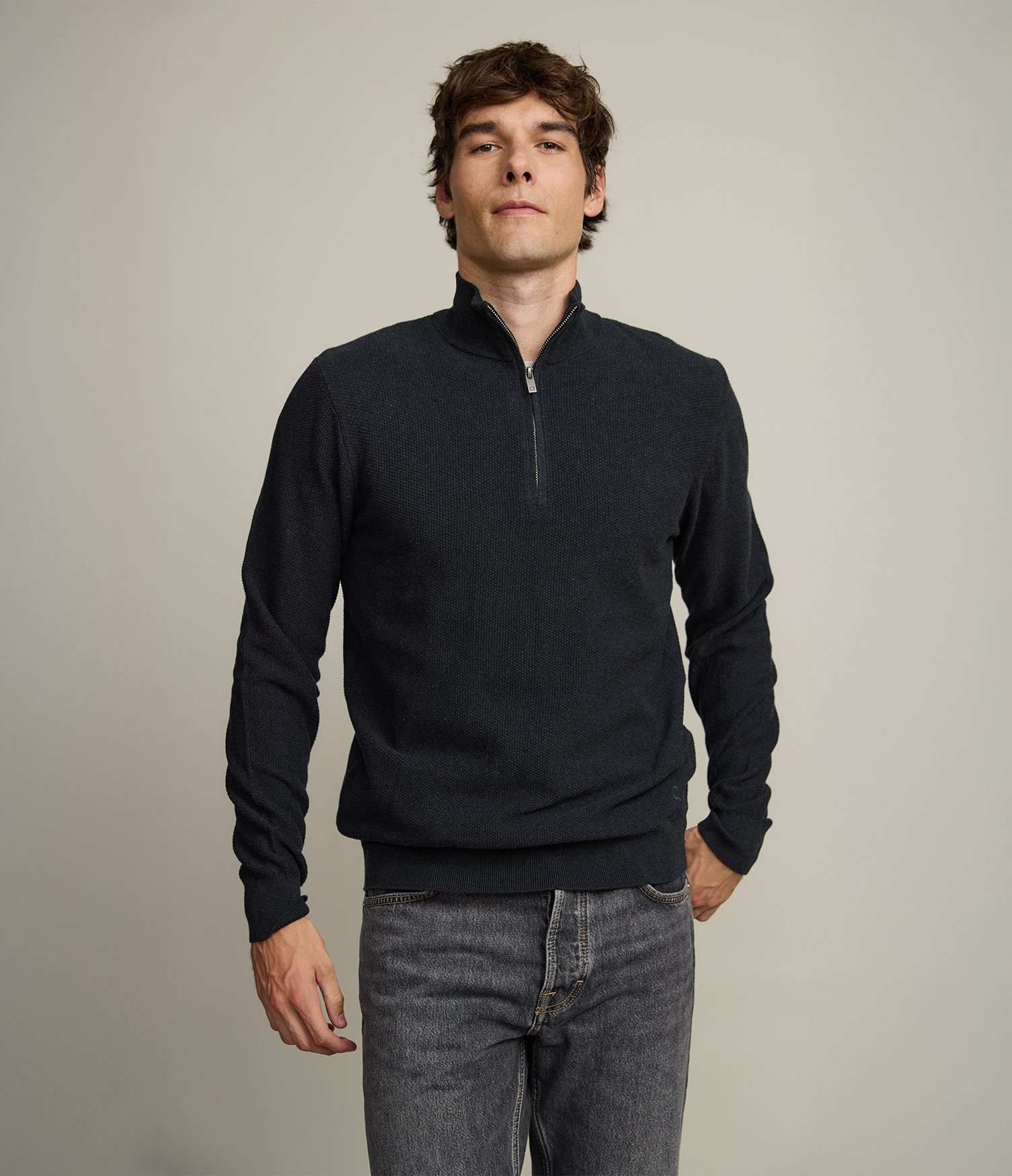 Sweater Hombre 100% Algodón Acra Half Zipper Gris Marengo