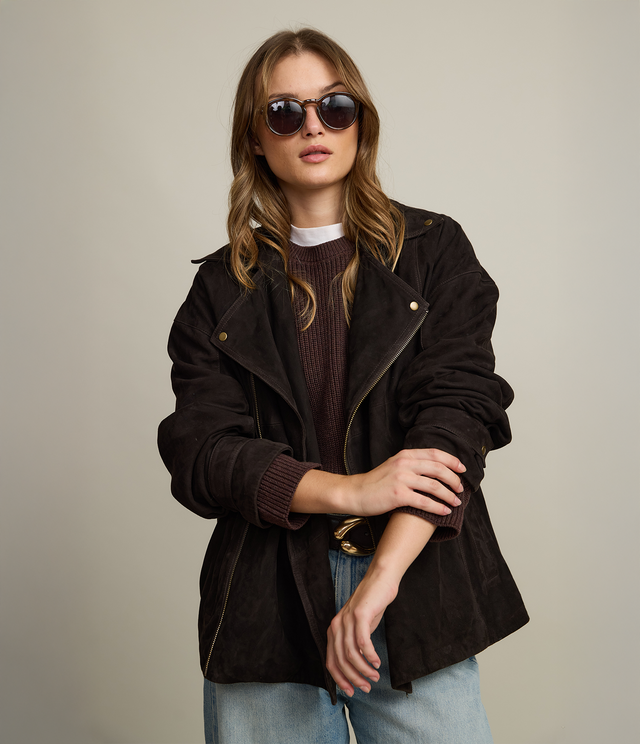 Chaqueta Mujer 100% Cuero Oversize Café