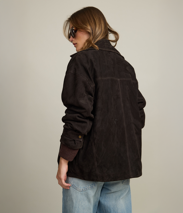 Chaqueta Mujer 100% Cuero Oversize Café