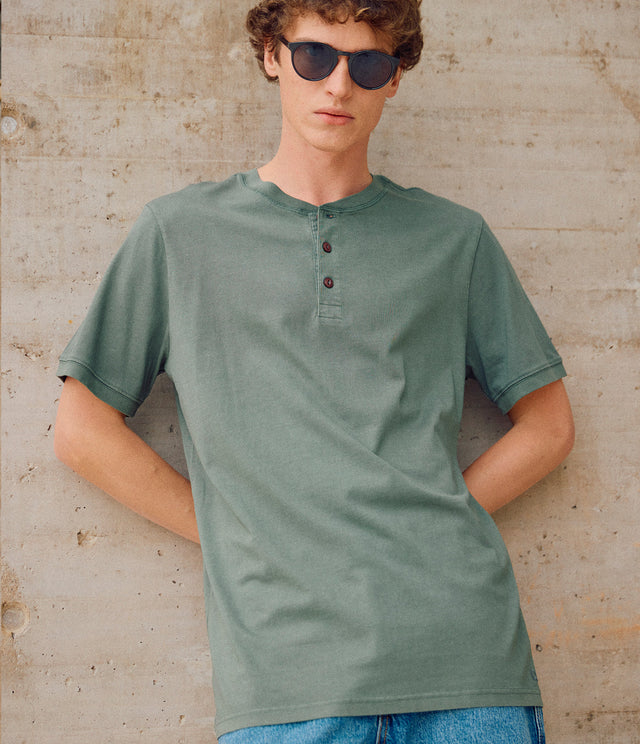 Polera hombre 100% algodón Luke Botones Verde Oscuro