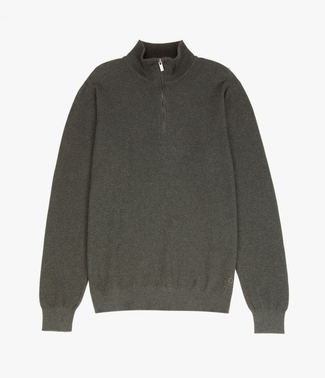 Sweater Hombre 100% Algodón Acra Half Zipper Verde Oscuro