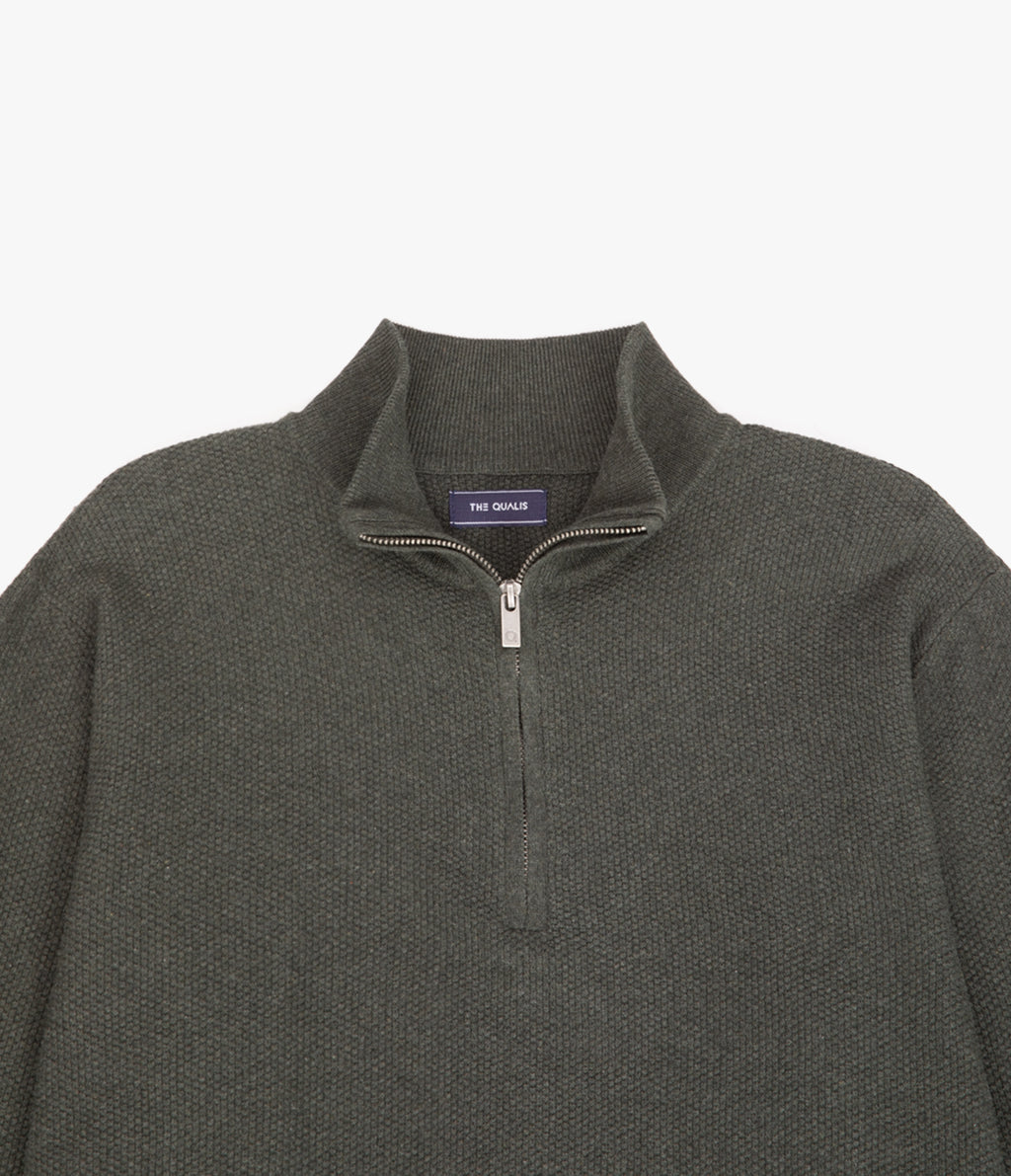 Sweater Hombre 100% Algodón Acra Half Zipper Verde Oscuro